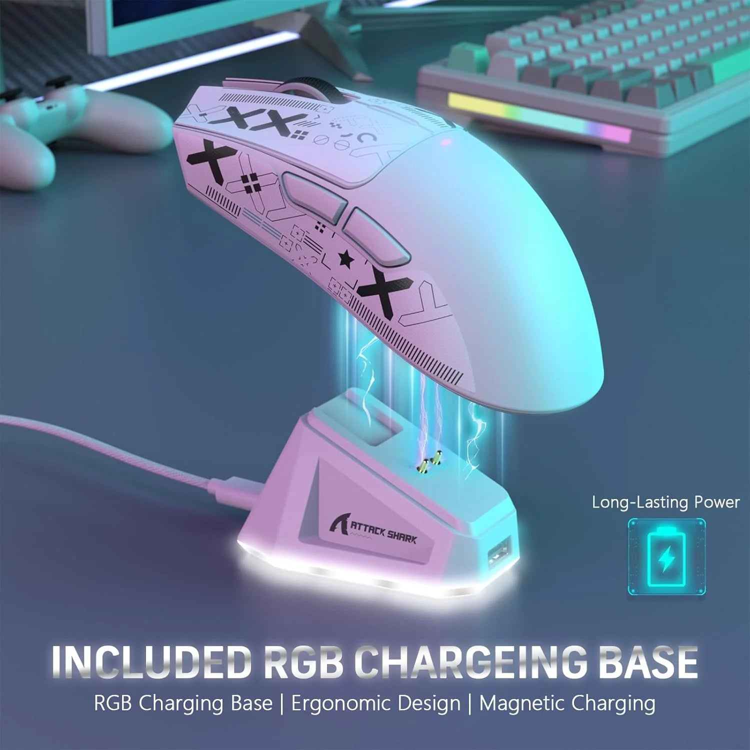 ATTACK SHARK X11 Wireless Gaming Mouse with RGB Magnetic Charging Dock, Wired/2.4G/BT, 22K DPI,Ultralight 59g Tri-Mode with Tape