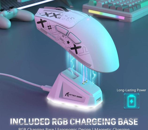 ATTACK SHARK X11 Wireless Gaming Mouse with RGB Magnetic Charging Dock, Wired/2.4G/BT, 22K DPI,Ultralight 59g Tri-Mode with Tape