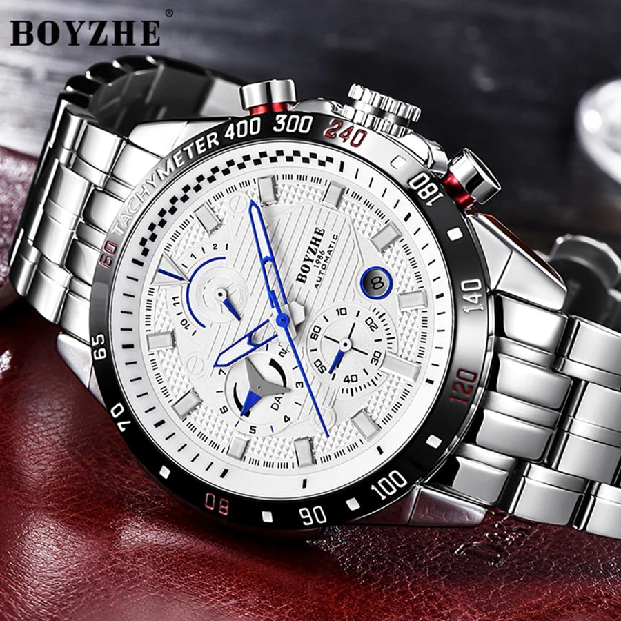 BOYZHE mechanical watch, multi-functional fully automatic mechanical watch, skeleton calendar business watch, waterproof men's w