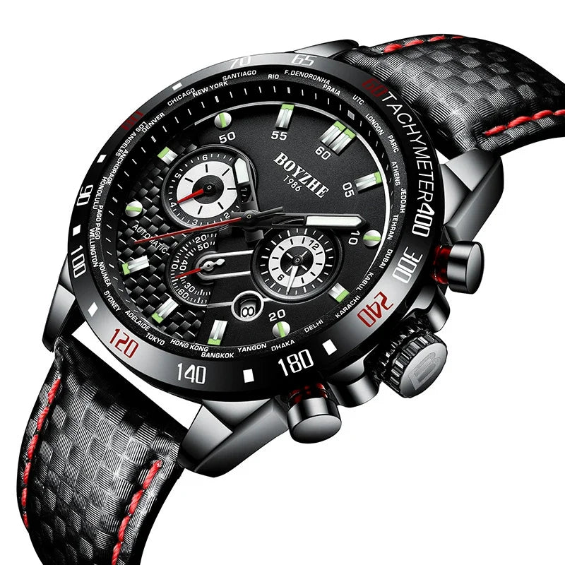 BOYZHE men's watches: Fully automatic mechanical watches, multi-functional men's watches, transparent case back men's mechanical