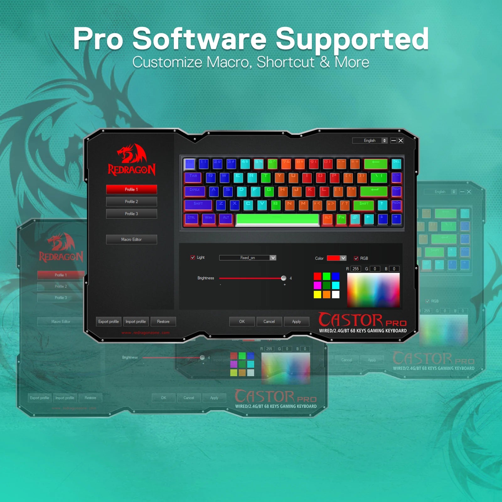 Redragon K631 PRO WT Hot-Swappable 65% 3-Mode Wireless RGB Gaming Keyboard, Custom Quiet Linear Switch