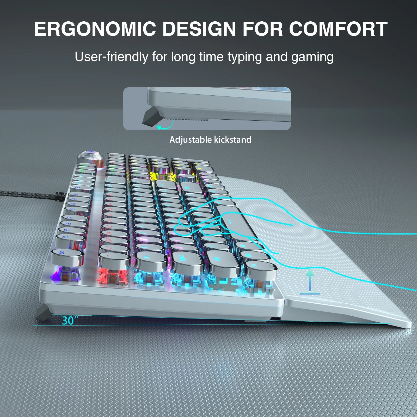 F2088 Mechanical Keyboard Round 104 keys Blue Mechanical Switch Gaming Keyboard RGB Backlit Ergonomic Design