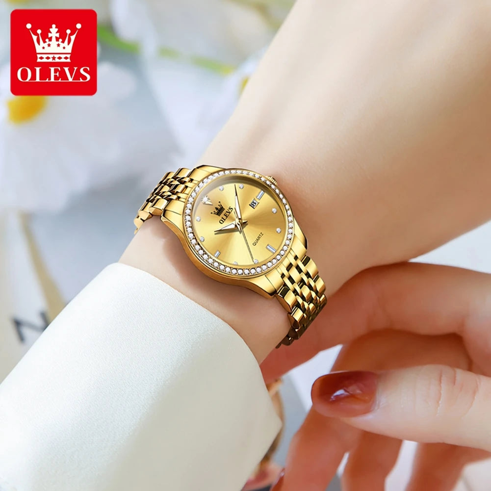OLEVS Luxury Brand Women's Watches Elegant Gold Fashion Quartz Watch Luminous Versatile Waterproof Female Authentication Watch