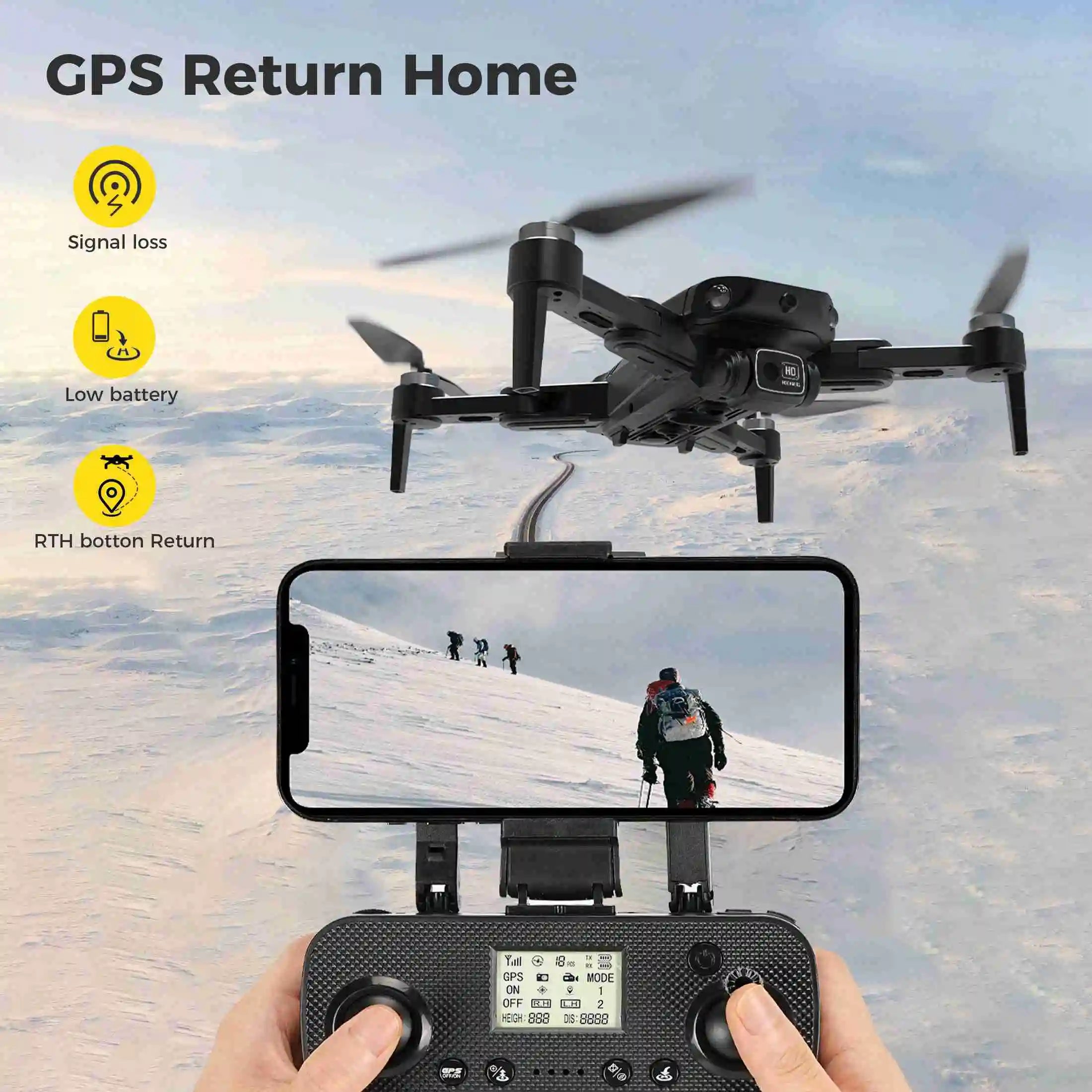 RC Drone RC Drone Brushless Motor Long Flight Times GPS Drone Quadcopter with Remote Controller 2 Batteries Remote Control Drone
