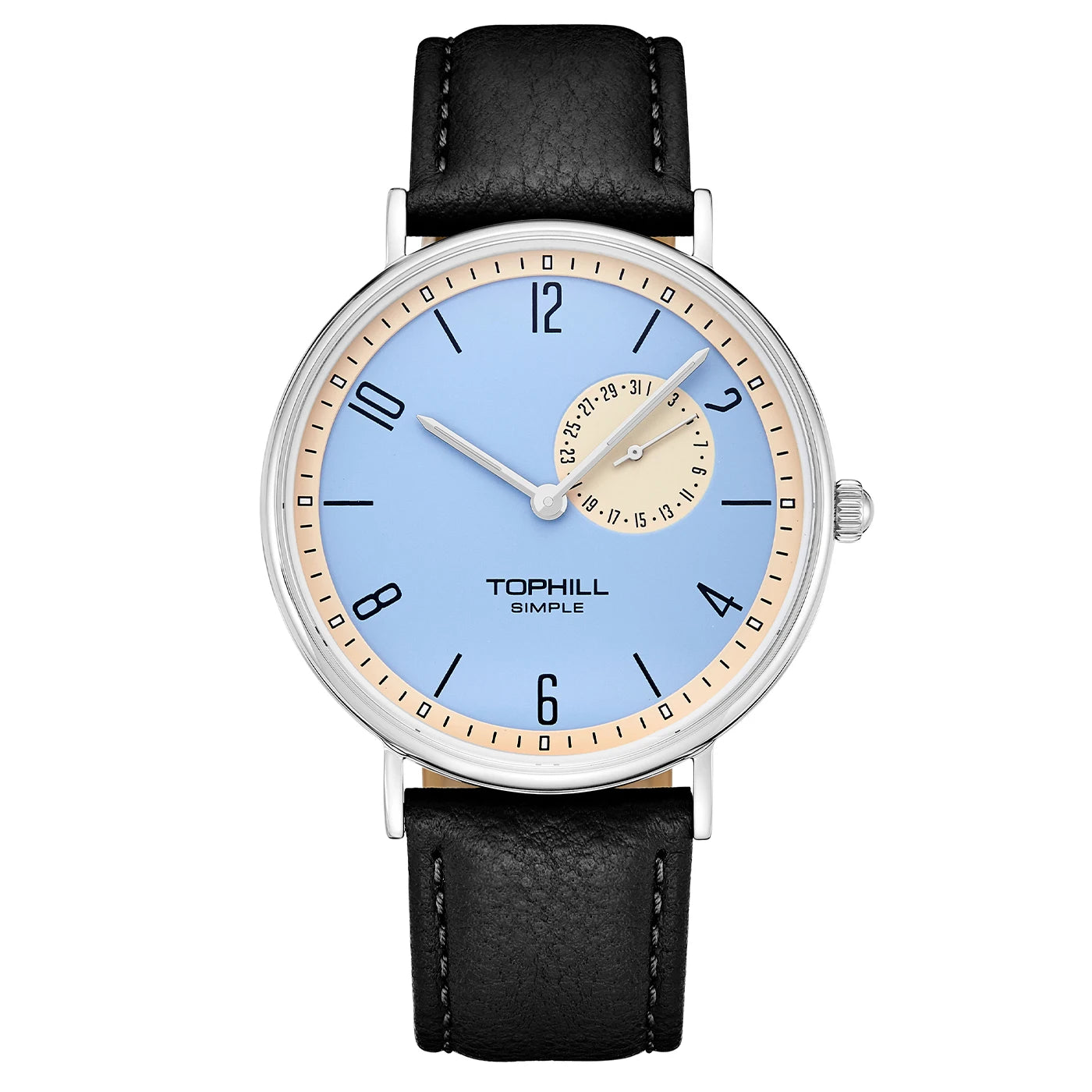 TOPHILL Men's Bauhaus Quartz Watch Ultra Slim 40mm Minimalist Dial Sapphire Glass Leather Strap Stainless Steel Case