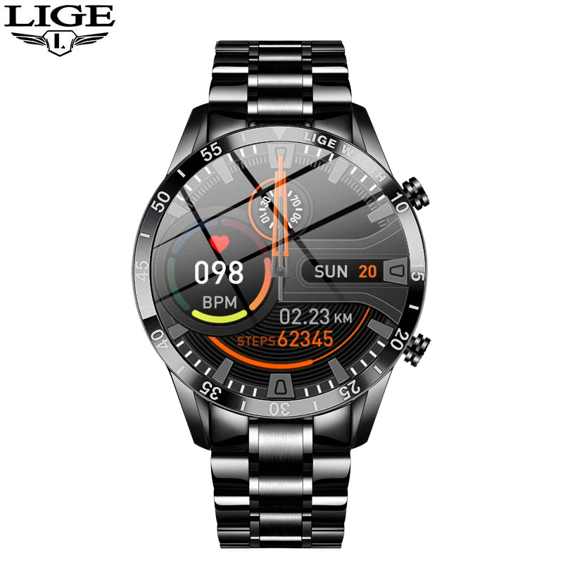LIGE Stainless Steel Smart Watch Wrist Watch Mature Men Luxury Men Sport Fitness Bluetooth Call Mature Men's Smartwatch Outdoors