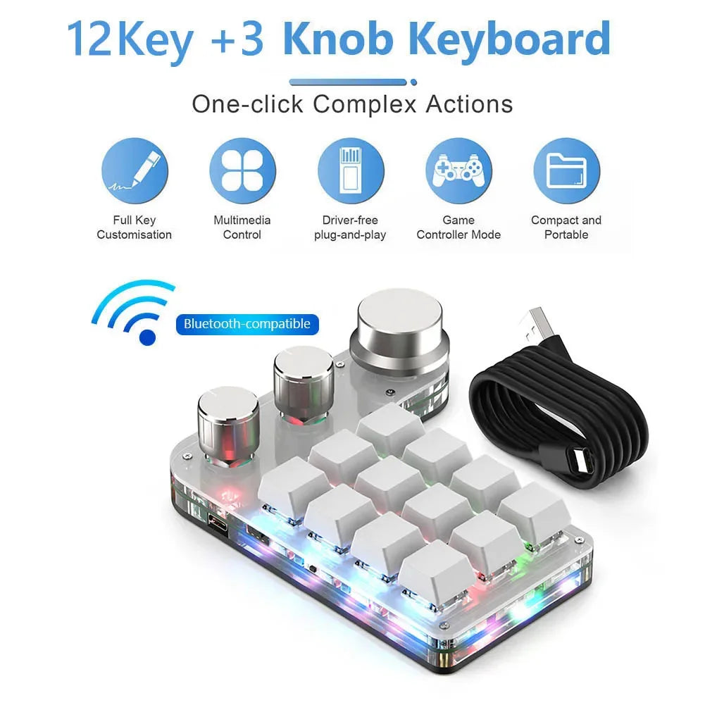 Programming Macro Custom Knob Keyboard RGB 12 Key Copy Paste Mini Button Photoshop Gaming Keypad Mechanical Hotswap Macropad