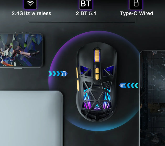 SOLAKAK SM802 Tri-modes Gaming Mouse Replaceable Shell Macros, 6-adjustable DPI, 600mah, RGB, lightweight