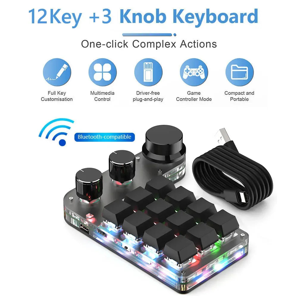 Programming Macro Custom Knob Keyboard RGB 12 Key Copy Paste Mini Button Photoshop Gaming Keypad Mechanical Hotswap Macropad