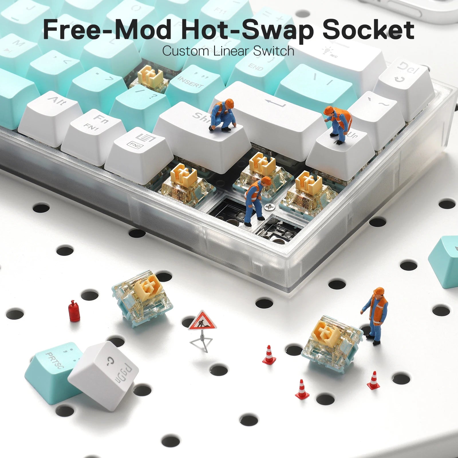 Redragon K631 PRO WT Hot-Swappable 65% 3-Mode Wireless RGB Gaming Keyboard, Custom Quiet Linear Switch