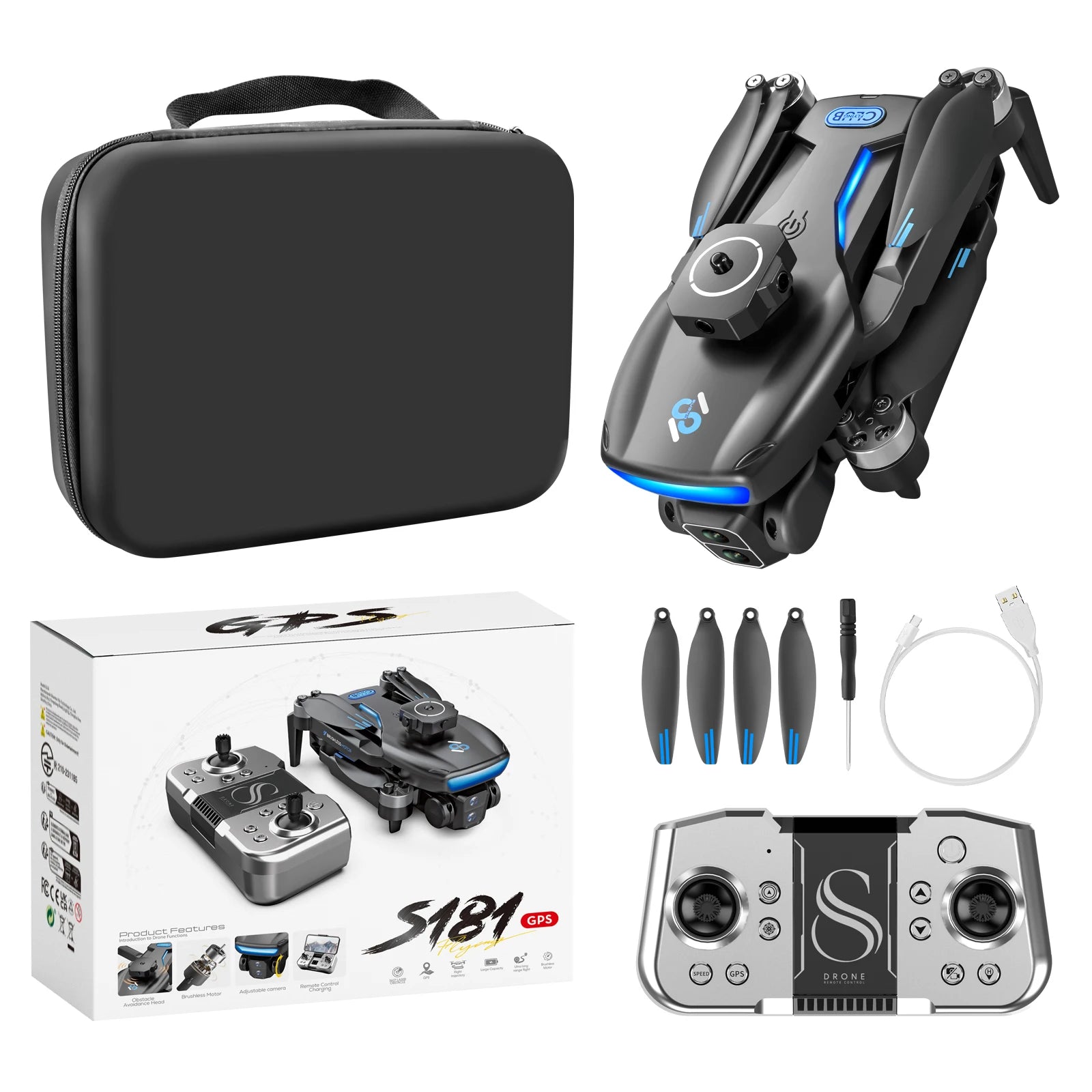 New S181 GPS Return Drone 5G Professional 8K HD Aerial Photography Dual-Camera Omnidirectional Obstacle Avoidance Dron RC Toy