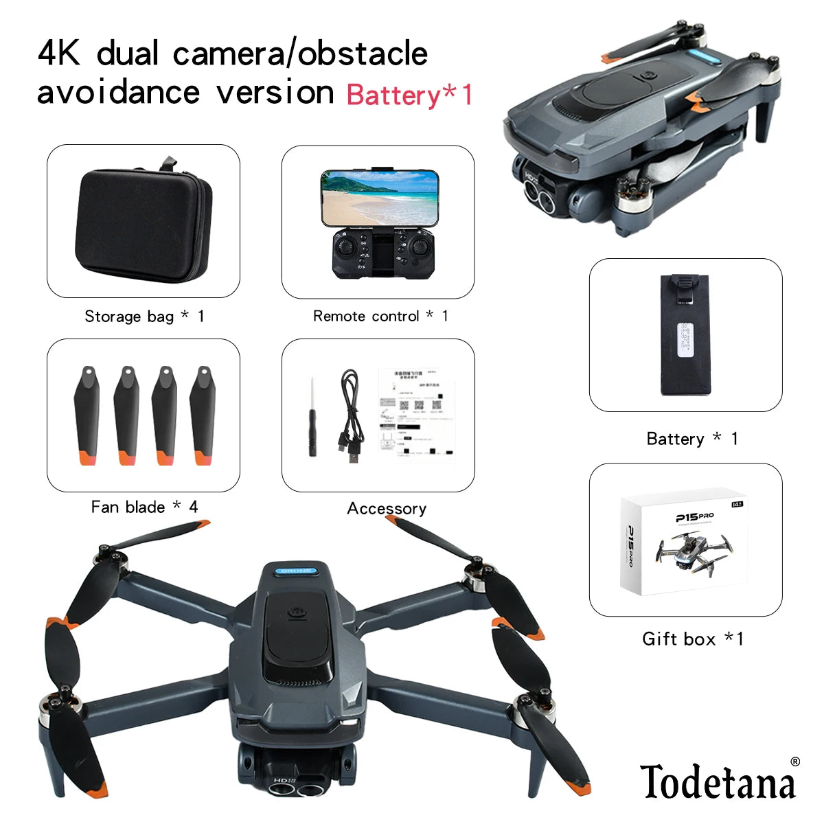 P15 Drone Professional 4K Aerial Photography Quadcopter HD Dual Camera Omnidirectional Obstacle Avoidance for Adult Boy Toy
