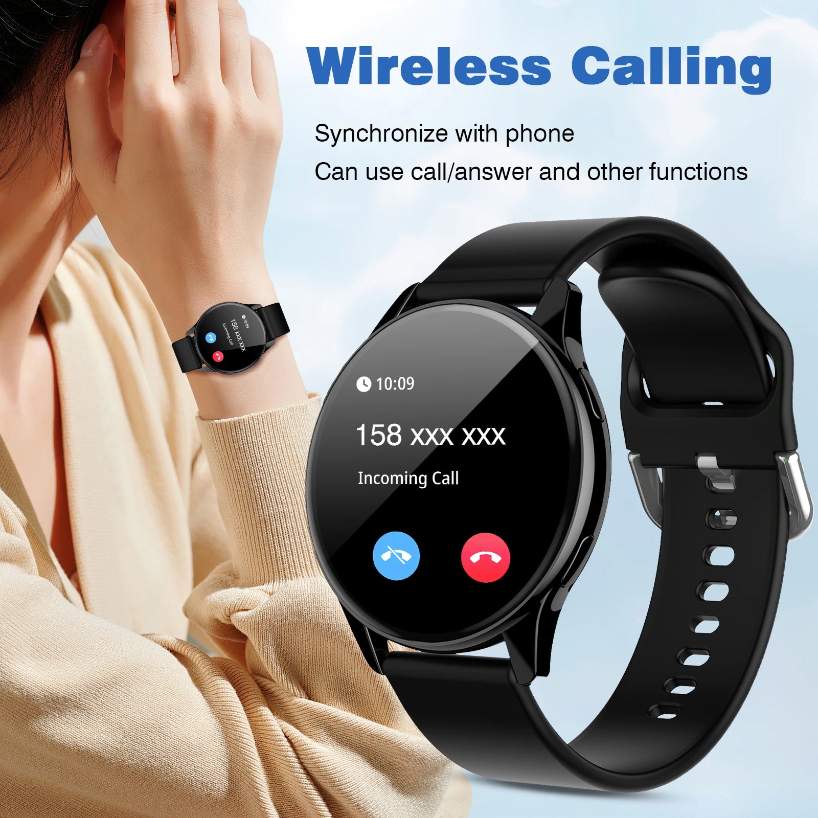 Smartwatch, call reminder/rejection, message reminder view, multi-sport mode, music playback, suitable for men/women