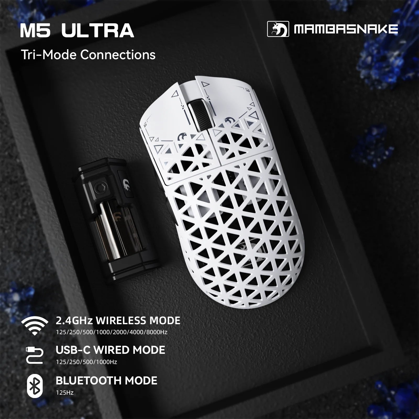 MAMBASNAKE M5 Ultra Wireless Gaming Mouse,39g Carbon Fiber,42K DPI PAW3950 Sensor,8KHz Polling Rate,Tri-Mode Mouse with Griptape