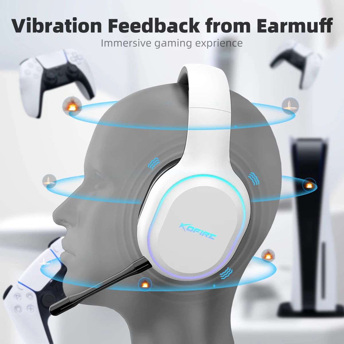 Kofire UG-05 Gaming Headphones 2.4G BT5.0 Wireless Headset With Mic RBG Light Vibration Bluetooth Earphone For PS4 PS5 PC Switch