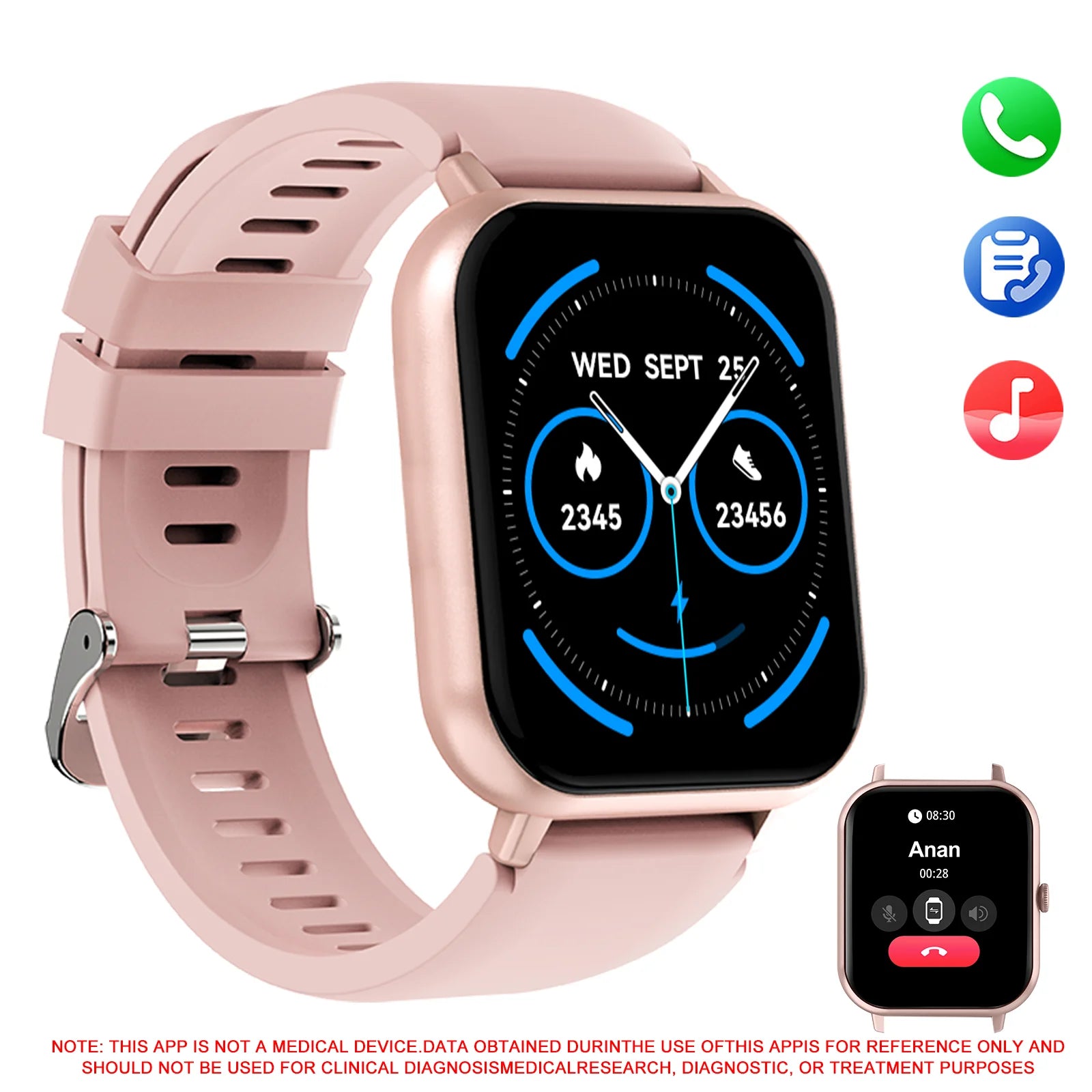 Smart watch with wireless calling/dialing, multiple sports modes, call reminder and rejection, For iPhone/Android