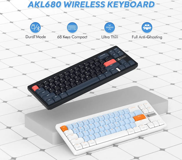 AKL680 Mechanical Keyboard, Wireless Keyboard, Color Match Ultra-Thin Gaming Keyboard, Dual Mode Bluetooth 5.0 & 2.4G