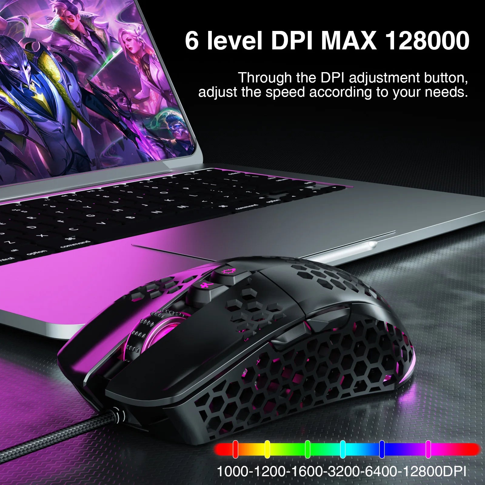 SM900 Wired Gaming Mouse Low Latency 12800 DPI 7 Buttons Macro Software Honeycomb Mice for PC Laptop