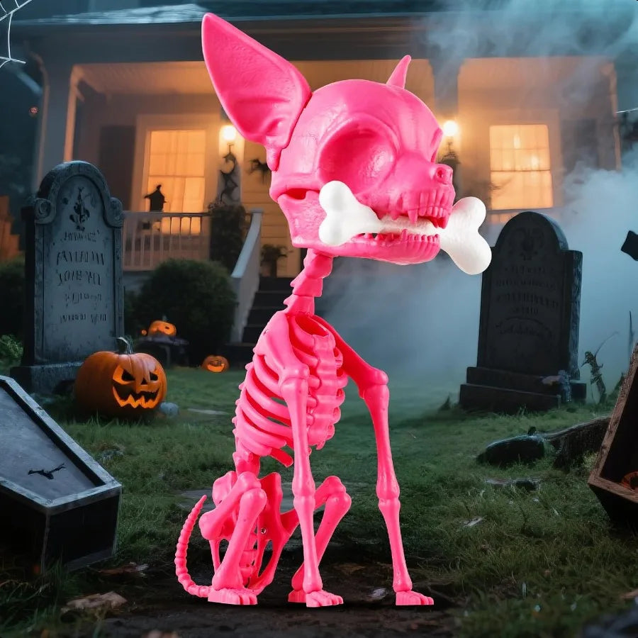 Halloween Skeleton Dog Decor 15inch Pink Cute Puppy Bones Realistic ABS Animal Skeleton for Outdoor Indoor Graveyard Party Disp