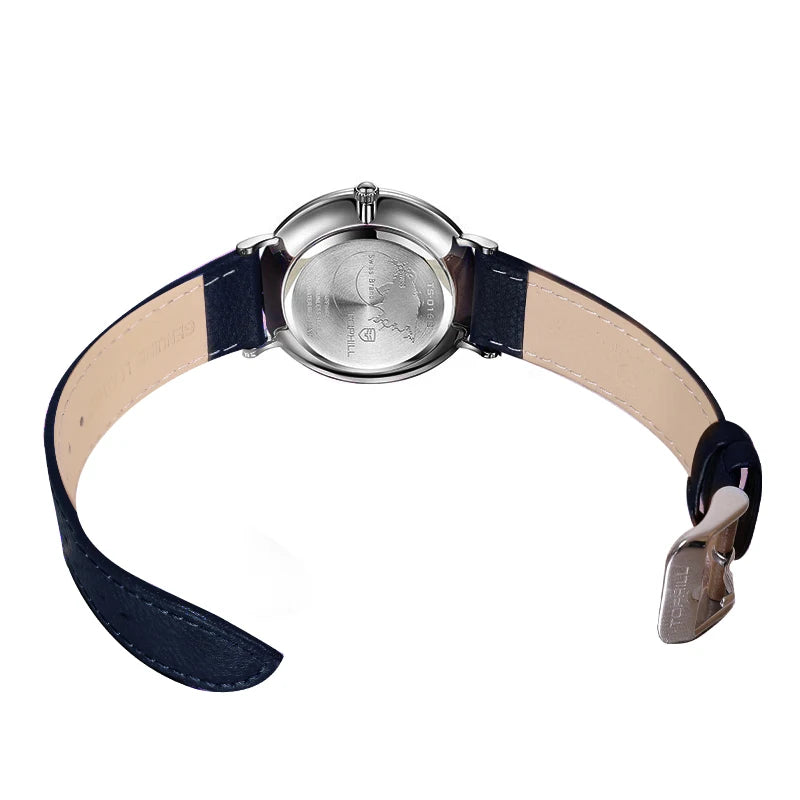 TOPHILL Men's Bauhaus Quartz Watch Ultra Slim 40mm Minimalist Dial Sapphire Glass Leather Strap Stainless Steel Case