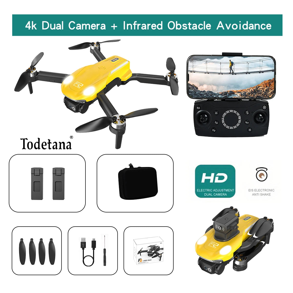 F2 4K Ultra HD Drone Tracking Intelligent Flight Modes Long Battery Life Foldable Design for Travel Aerial Photography
