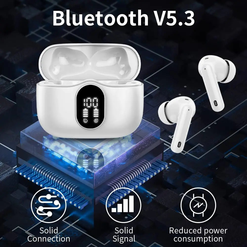 Wireless Earbuds with Bluetooth 5.3, In-Ear Headphones Featuring 4 ENC Mics and 36 Hours of Playtime, LED Display Included.