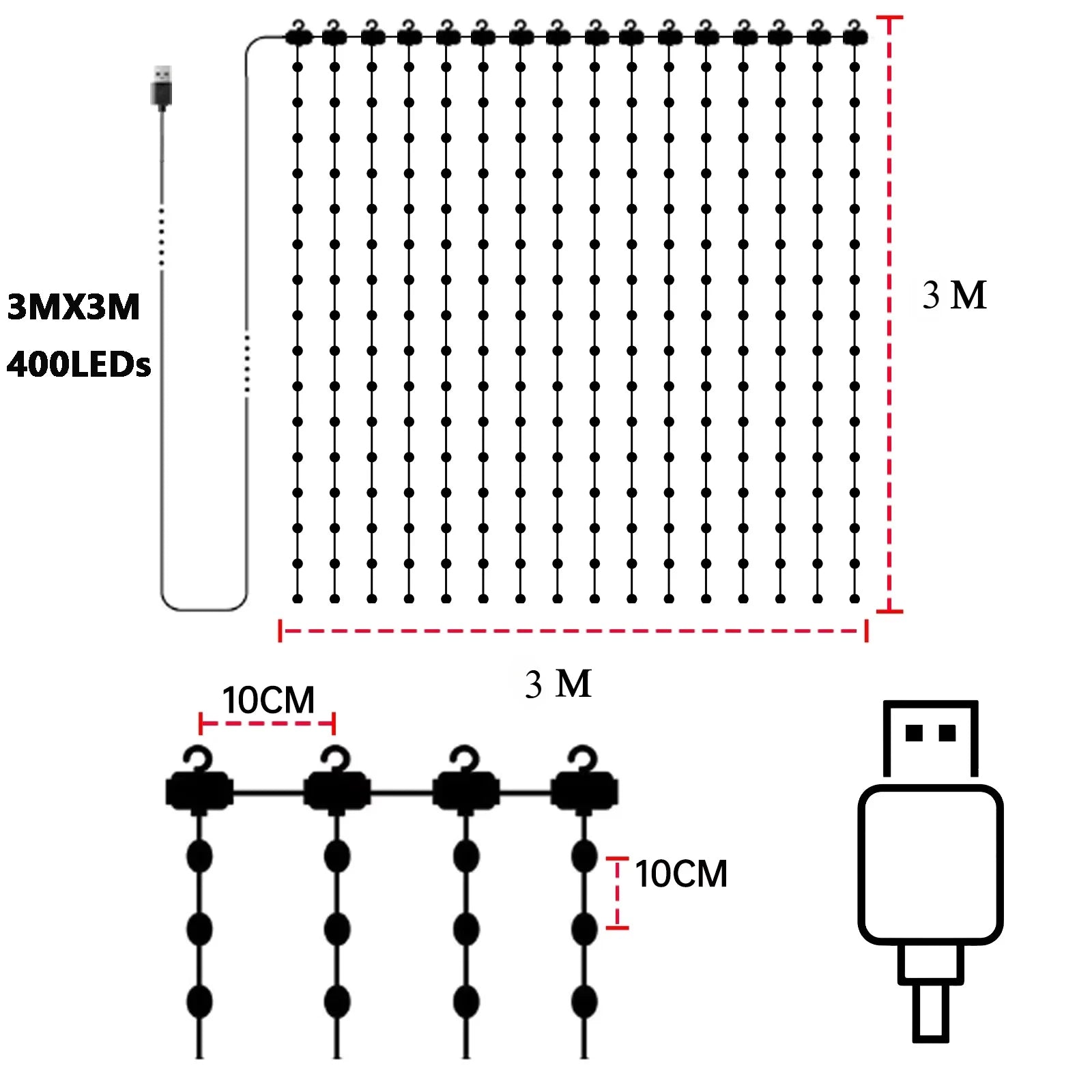 400LEDs Smart LED Curtain Lights USB Dynamic Pattern DIY Curtain String Light with App Remote for Christmas Halloween 2*2m/3*3m