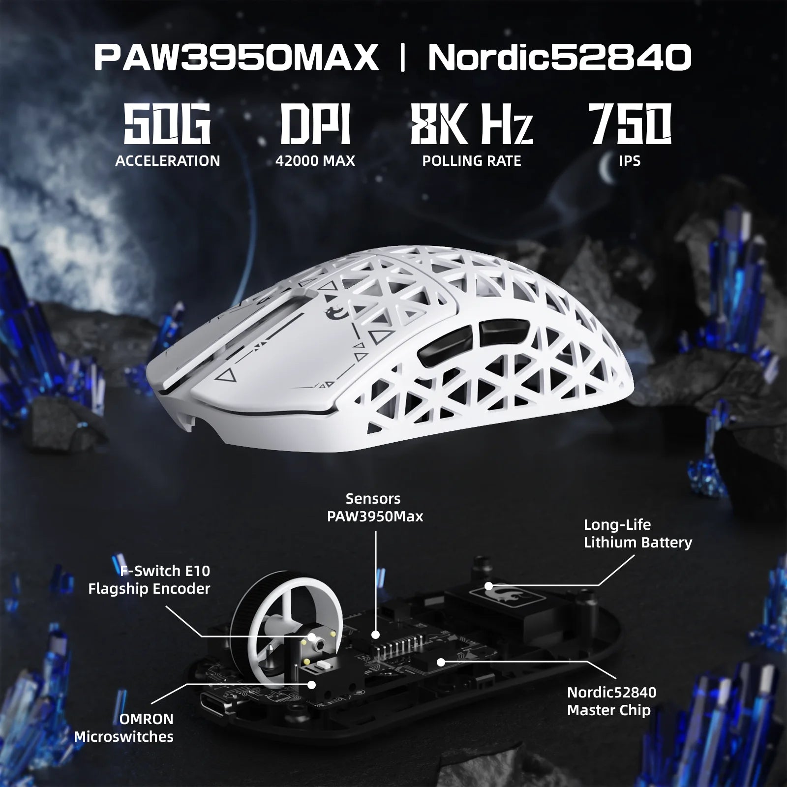 MAMBASNAKE M5 Ultra Wireless Gaming Mouse,39g Carbon Fiber,42K DPI PAW3950 Sensor,8KHz Polling Rate,Tri-Mode Mouse with Griptape