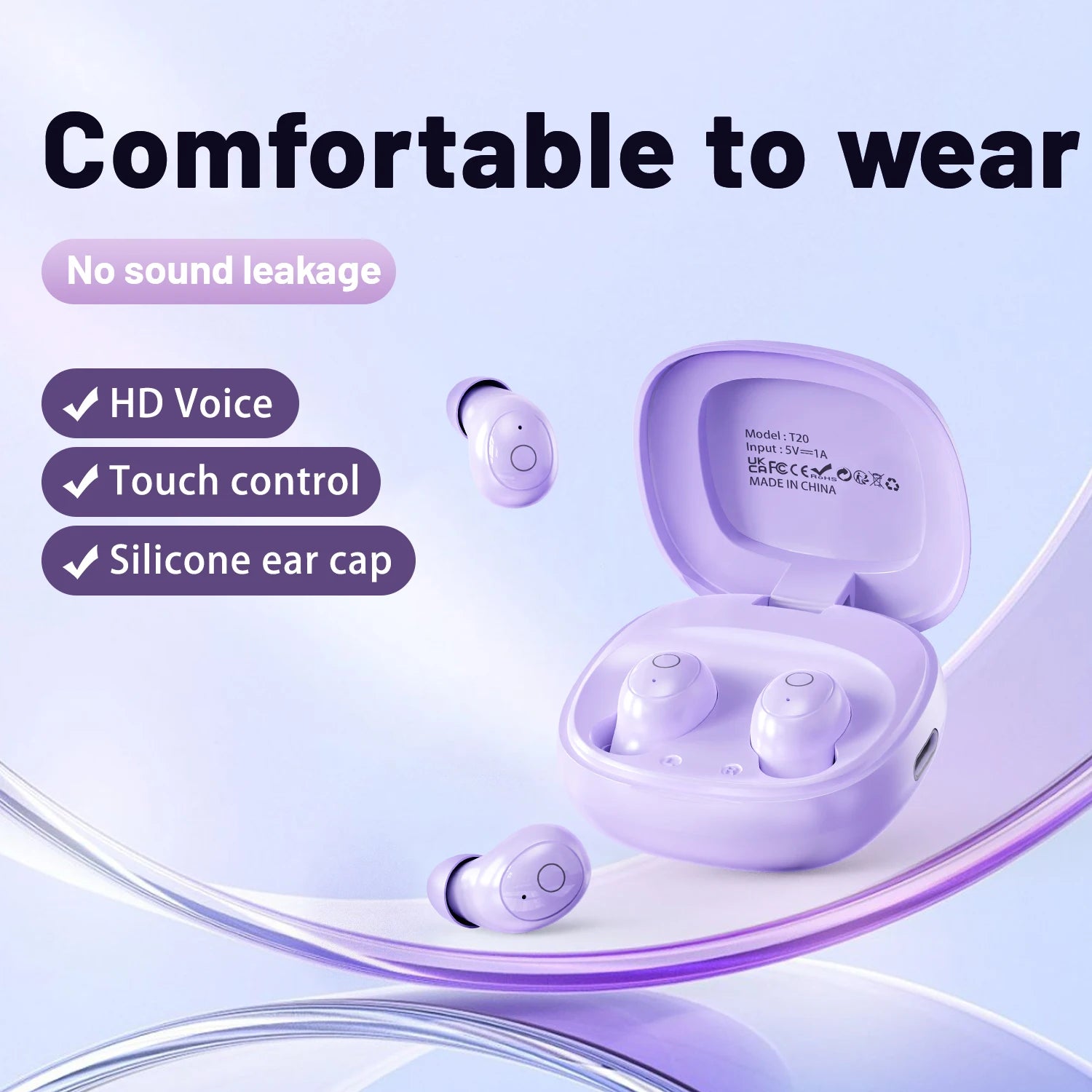 In ear wireless Bluetooth earphones sleep earbuds with long battery life, lossless audio, suitable for fitness