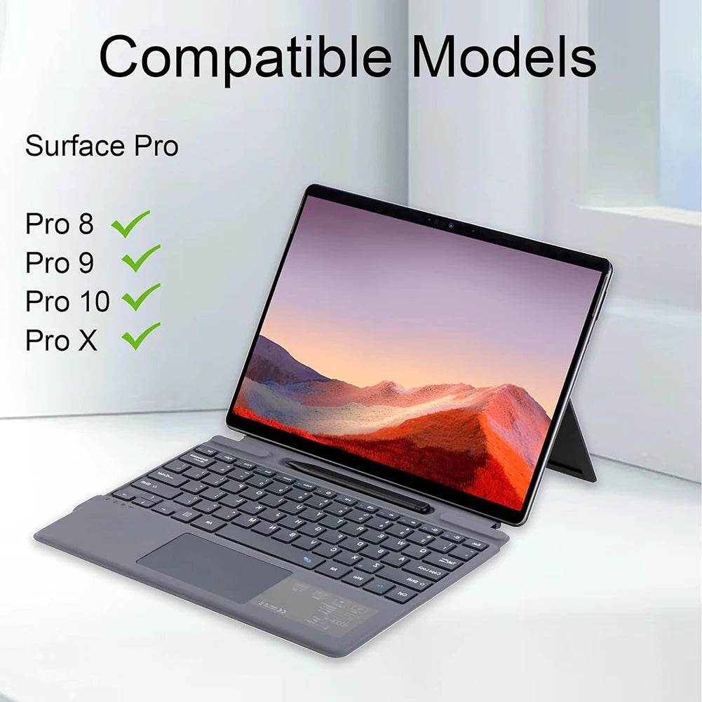 Wireless Bluetooth Backlit Slim Keyboard with Touchpad for Microsoft Surface Pro 8 9 10 X Portable Rechargeable Keyboard