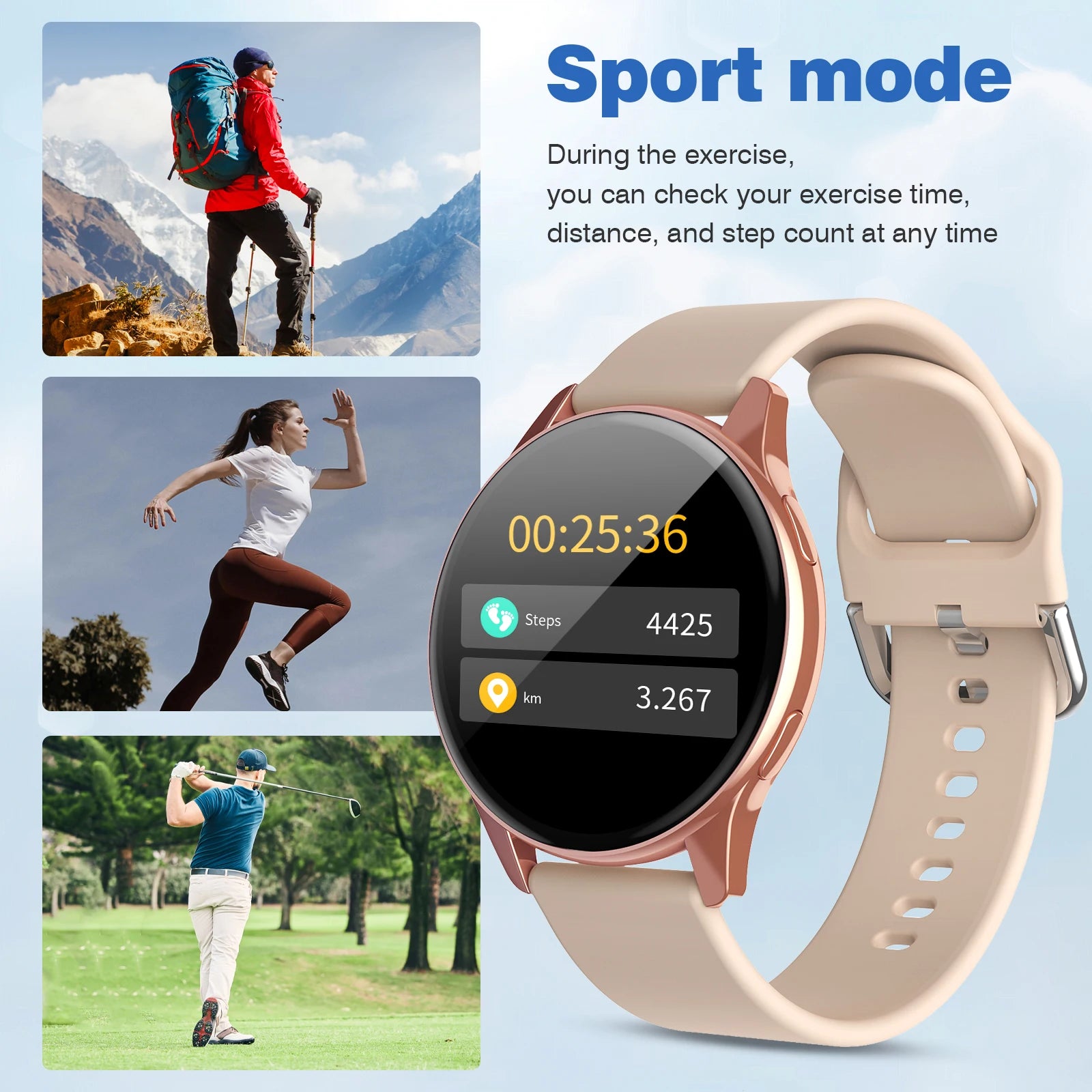 Smartwatch, call reminder/rejection, message reminder view, multi-sport mode, music playback, suitable for men/women