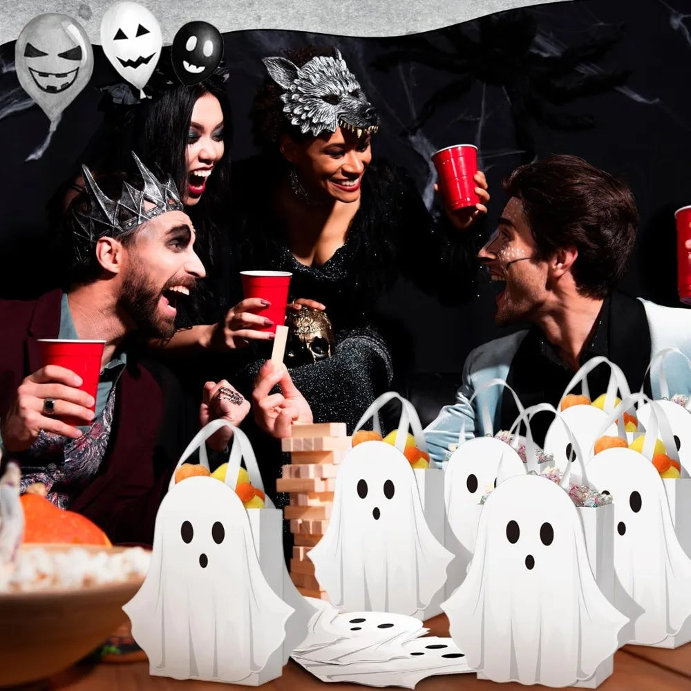 24 pcs halloween ghost paper gift bags party favor bags with handle for trick-or-treat candy goodie pastel for halloween spooky