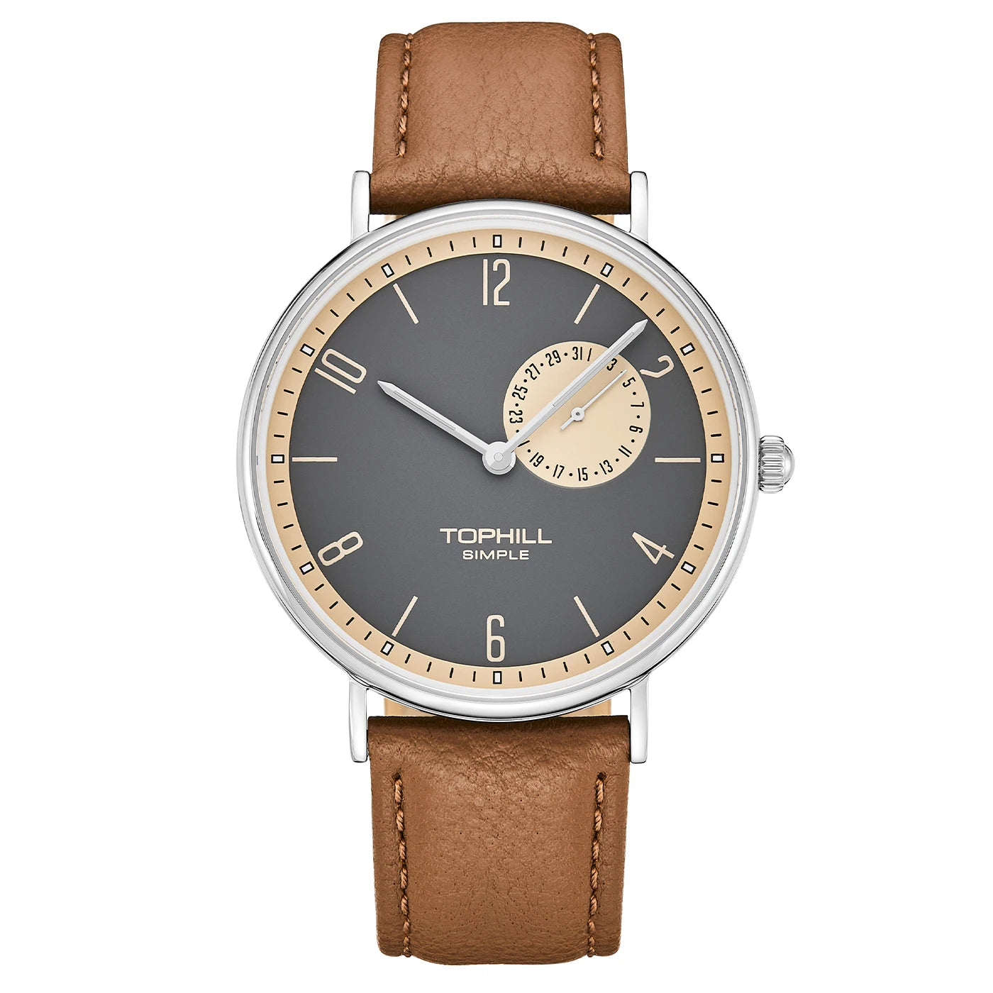 TOPHILL Men's Bauhaus Quartz Watch Ultra Slim 40mm Minimalist Dial Sapphire Glass Leather Strap Stainless Steel Case