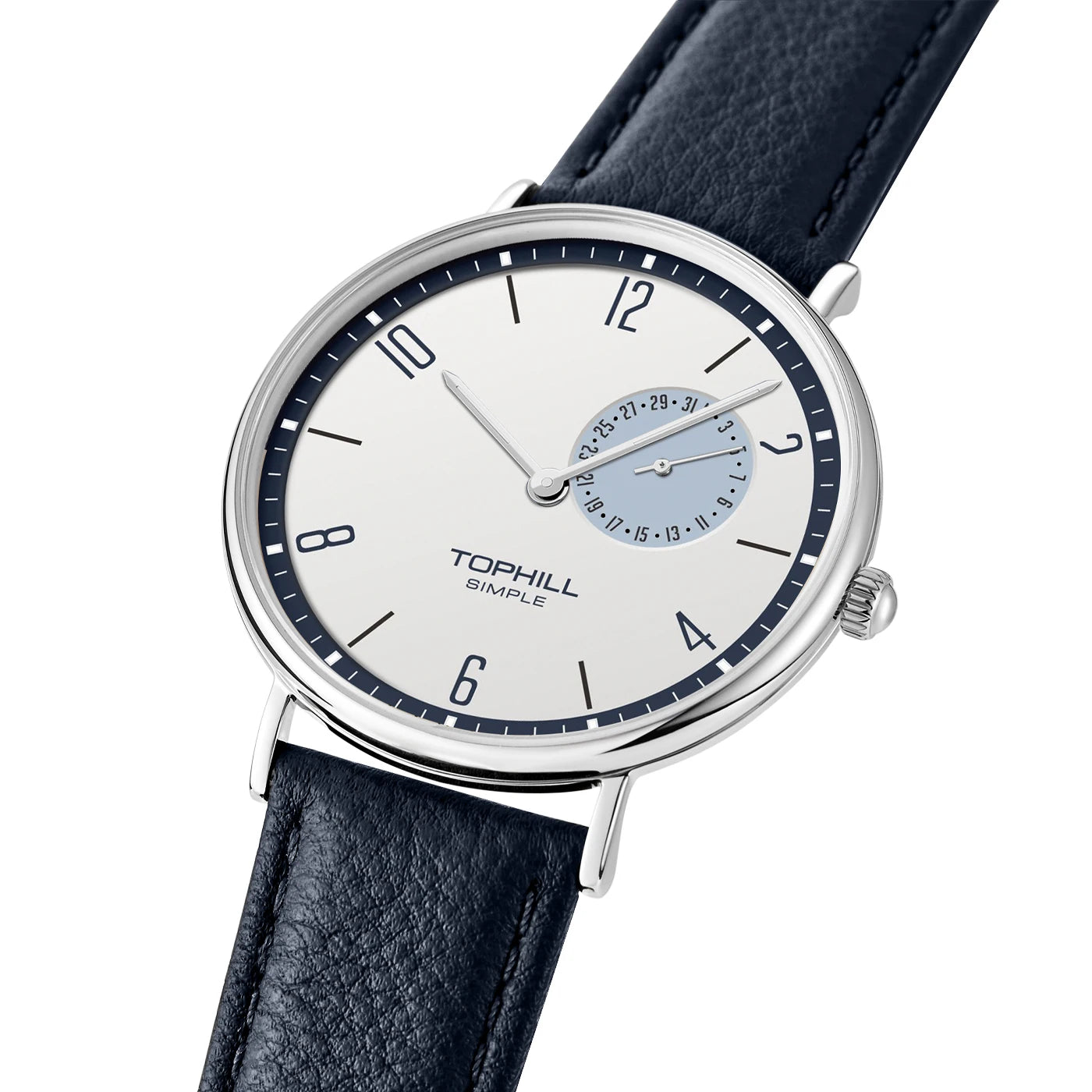 TOPHILL Men's Bauhaus Quartz Watch Ultra Slim 40mm Minimalist Dial Sapphire Glass Leather Strap Stainless Steel Case