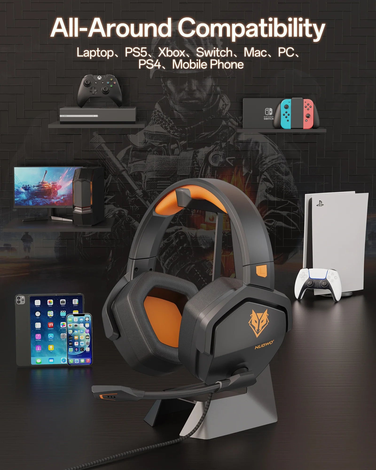 NUBWO N16 Wired Gaming Headsets for Xbox PS5 PS4 PlayStation Switch Mac Over Headphones with MIC Stereo Sound Wired Xbox Headet