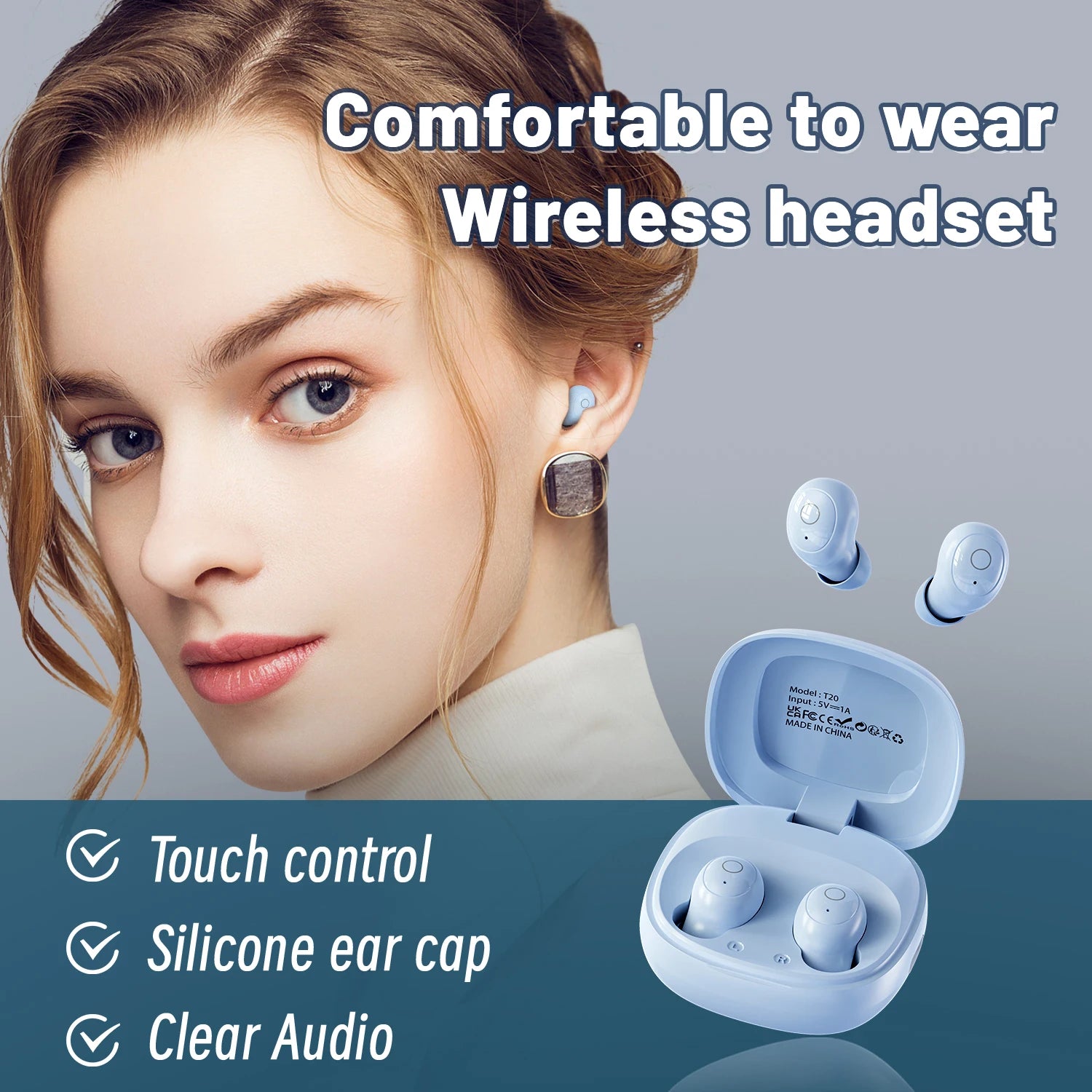 In ear wireless Bluetooth earphones sleep earbuds with long battery life, lossless audio, suitable for fitness