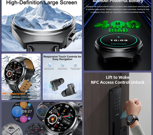 New Men's Smart Watch TWS Earphones 2-in-1 Bluetooth Call Heart Rate Blood Oxygen Sleep Monitoring Smartwatch Women For Huawei