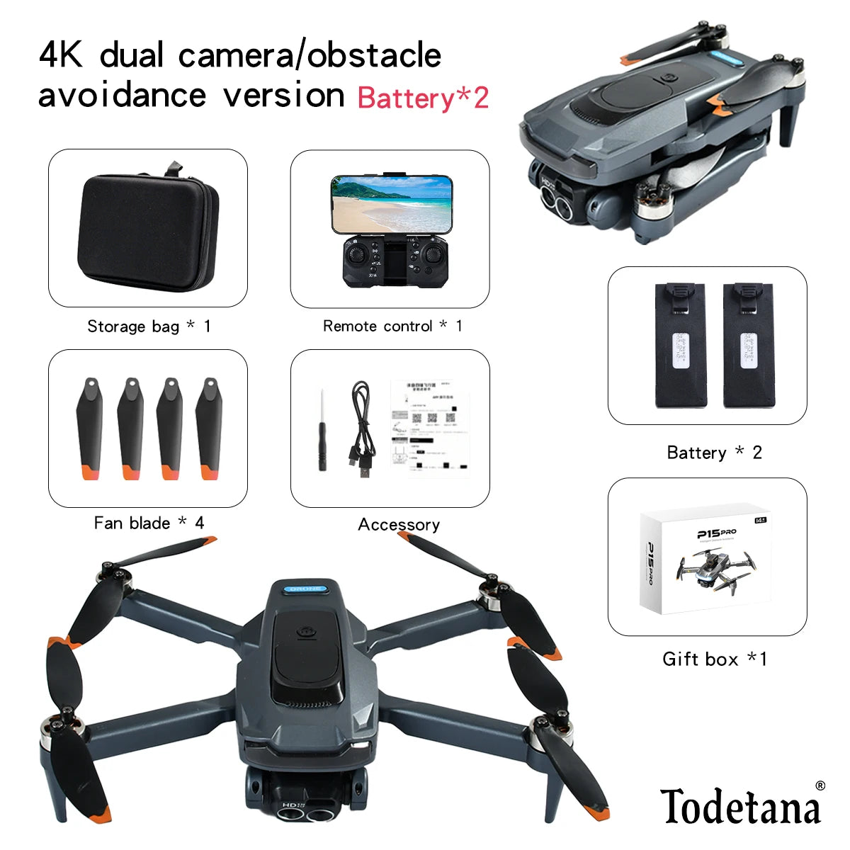 P15 Drone Professional 4K Aerial Photography Quadcopter HD Dual Camera Omnidirectional Obstacle Avoidance for Adult Boy Toy