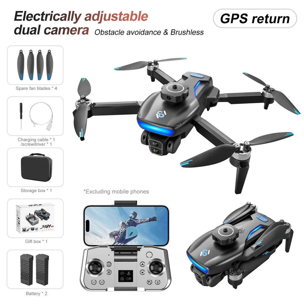 New S181 GPS Return Drone 5G Professional 8K HD Aerial Photography Dual-Camera Omnidirectional Obstacle Avoidance Dron RC Toy